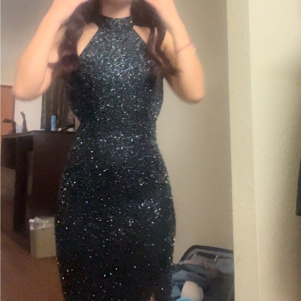 Cache Iridescent Beaded Silk Gown Formal Backless… - image 4